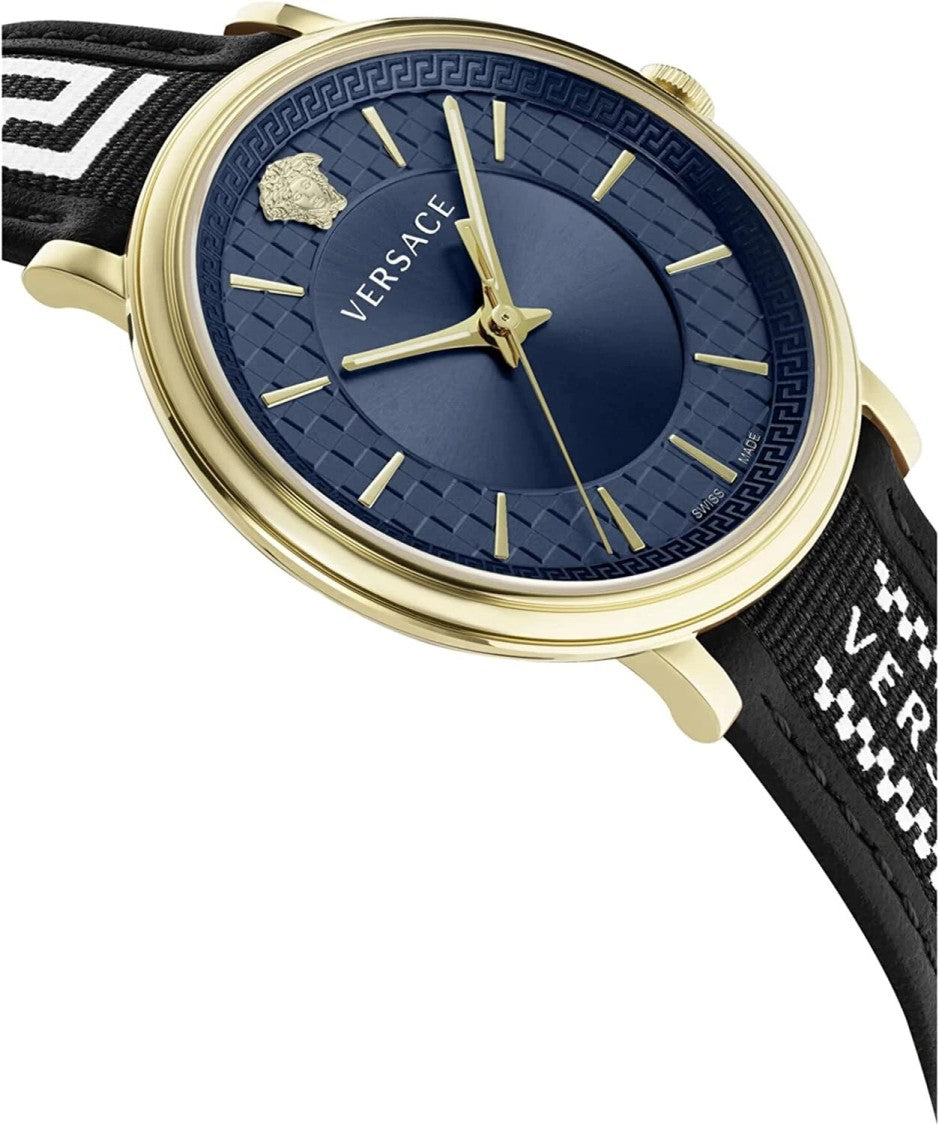 Versace 42Mm Gold Stainless Steel Versace V-Circle Watch With Blue Dial