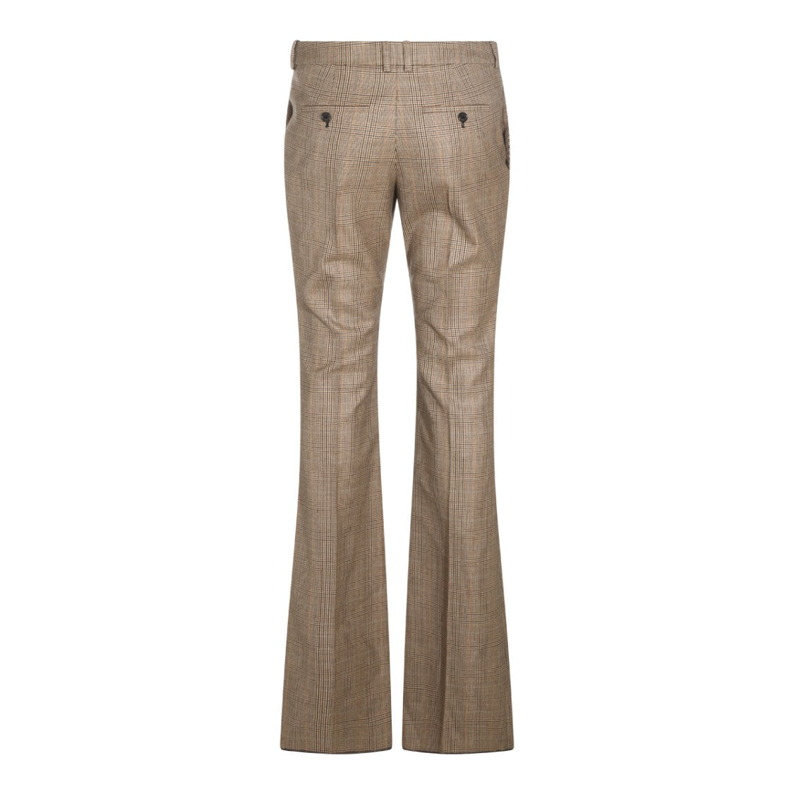 Saint Laurent Flared Beige Wool Trousers With Prince Of Wales Pattern