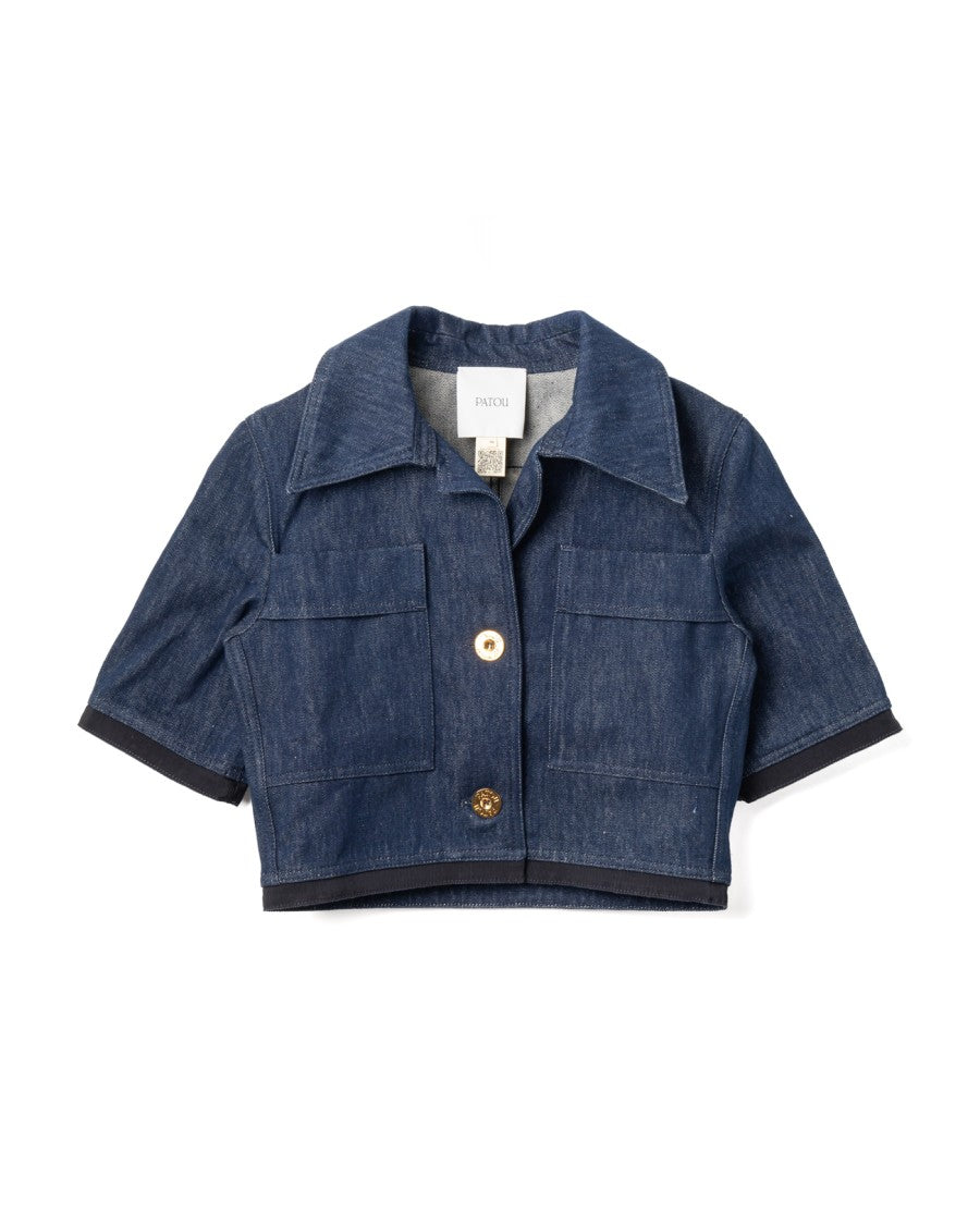 Patou Short Sleeves Cropped Jacket - Rodeo Blue