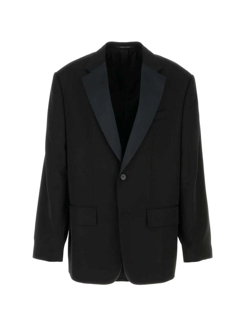 Balenciaga Black Tuxedo Satin Lapel Wool Jacket