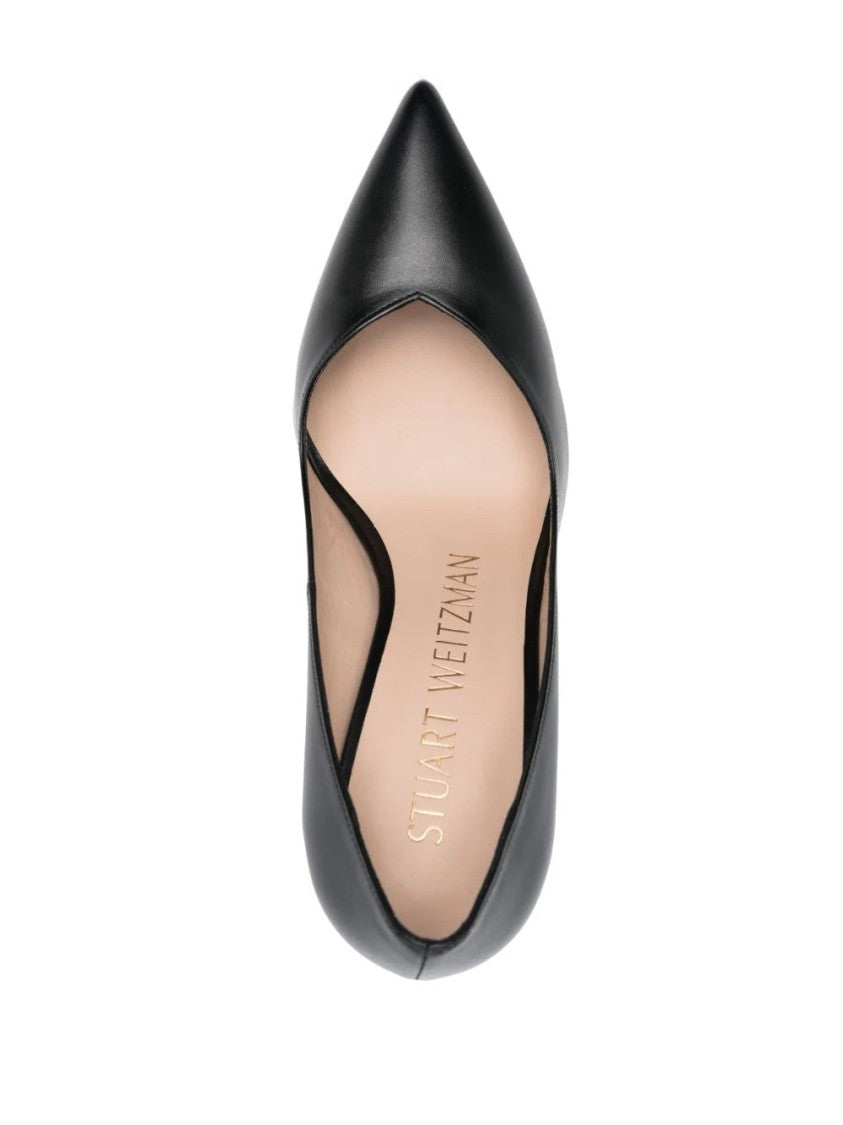 Stuart Weitzman Pointed-Toe Black Pumps With Mid-Height Stiletto Heel