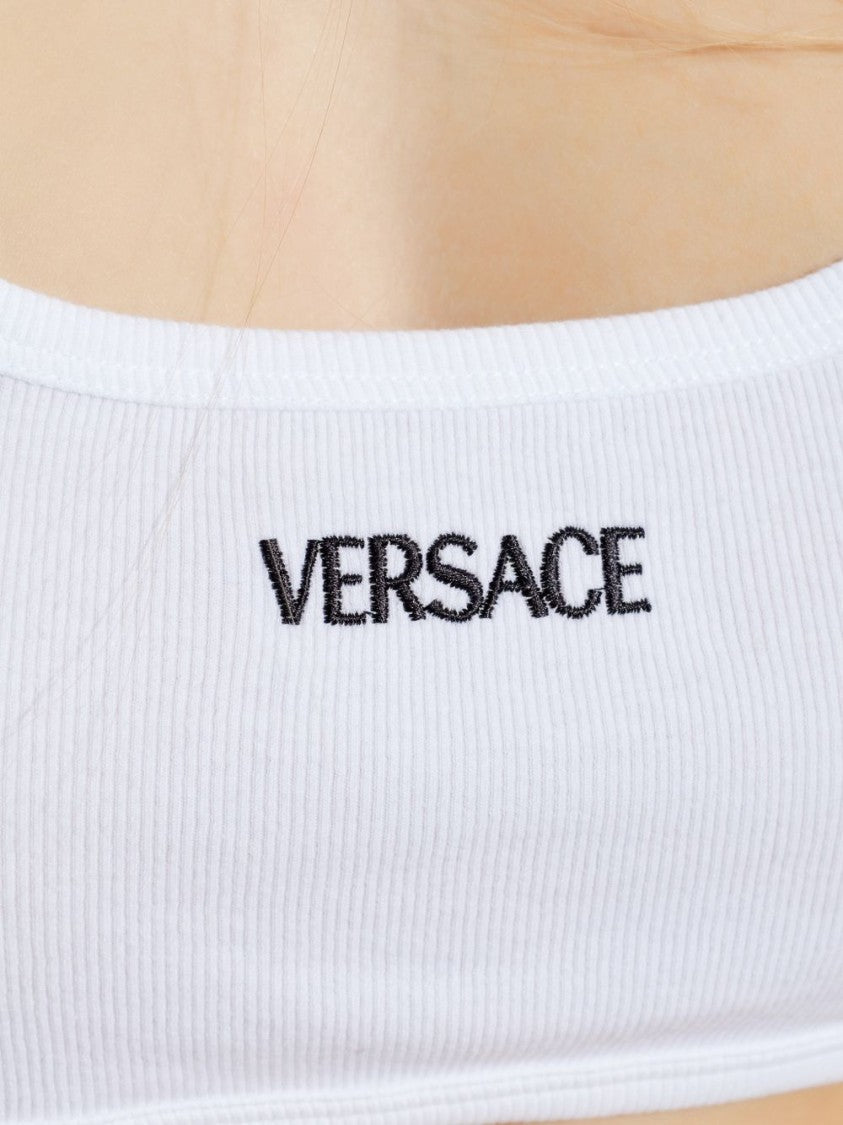 Versace White Logo Embroidered Tank Top