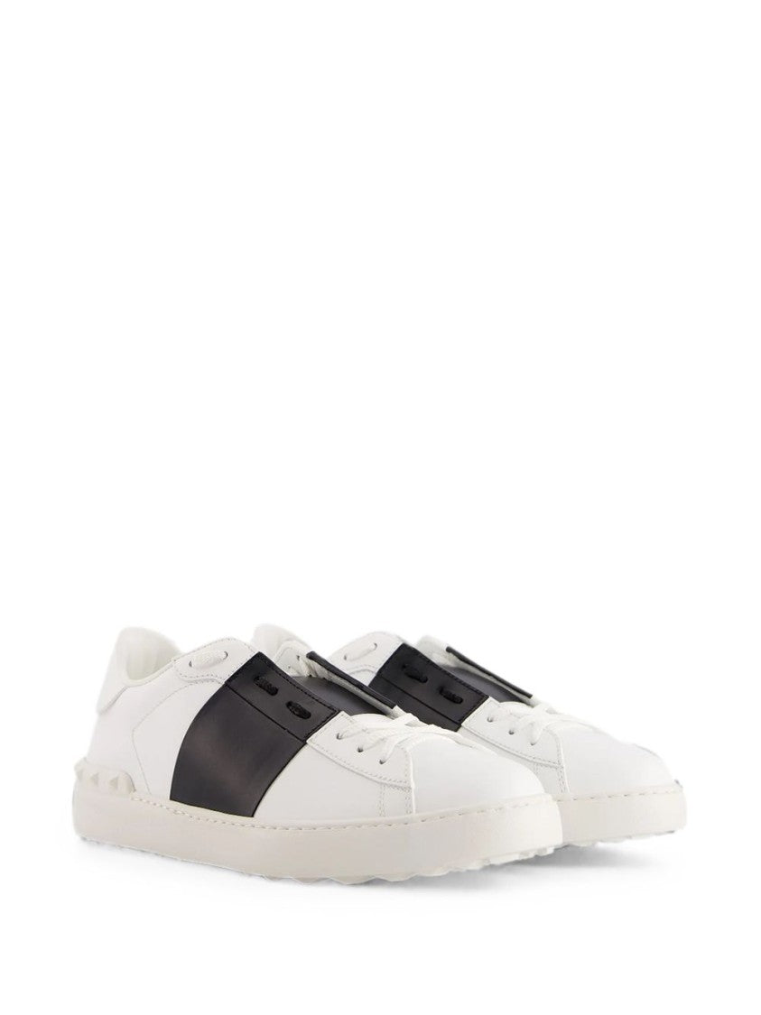 Valentino Garavani White Calfskin Contrast Band Stud Sneakers