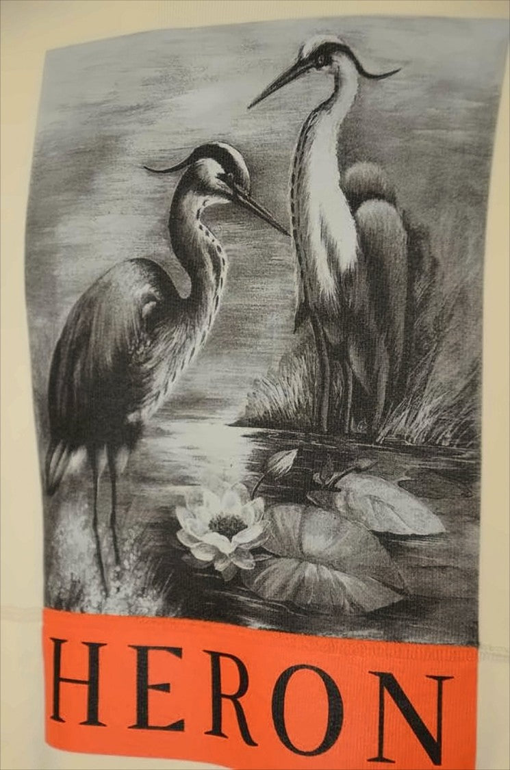 Heron Preston Cropped Beige Hoodie With Heron Illustration And Bold Patch