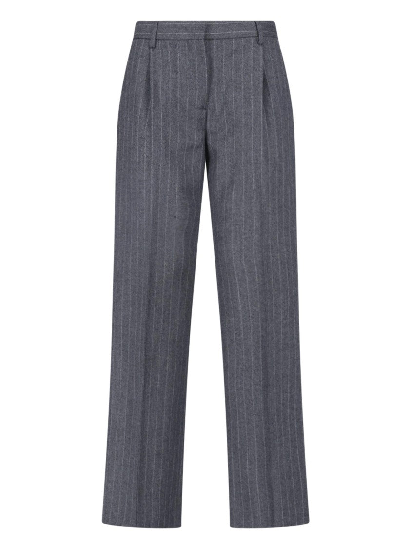 Lardini Grey Virgin Wool Pinstripe Straight-Leg Pants