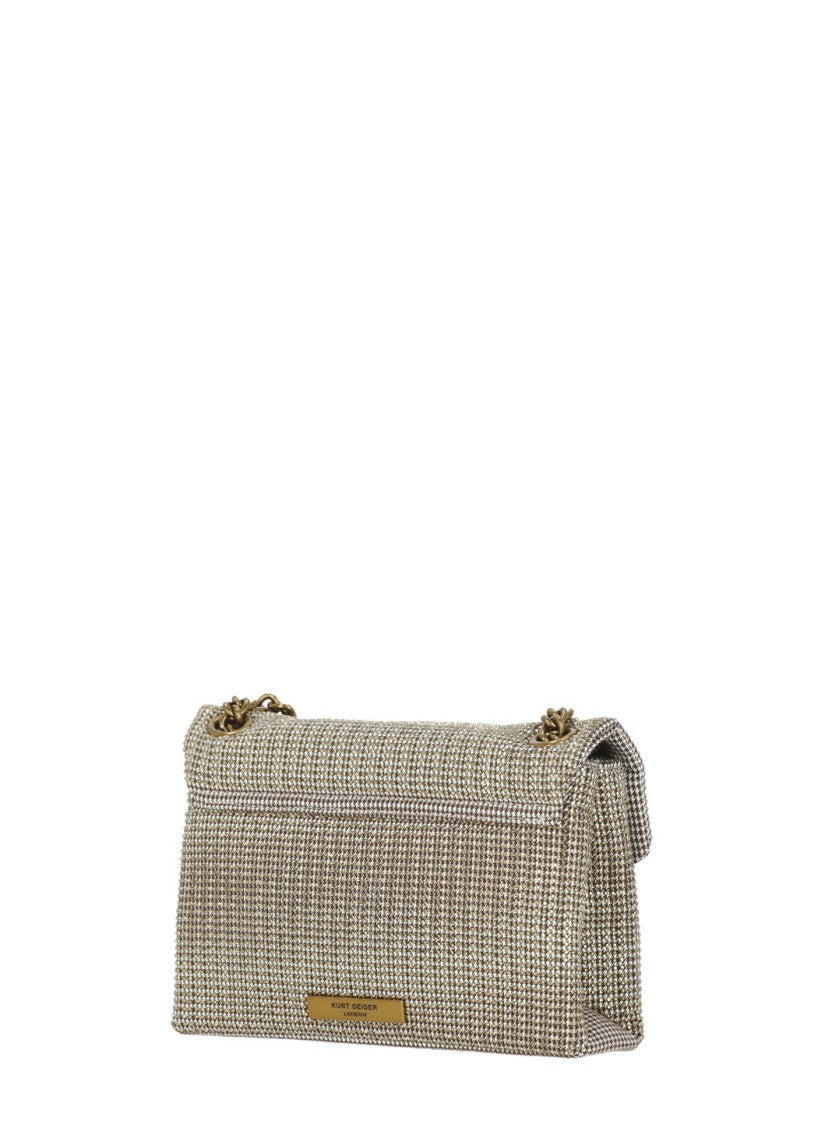 Kurt Geiger Brown Houndstooth Rhinestone Embellishments Mini Shoulder Bag