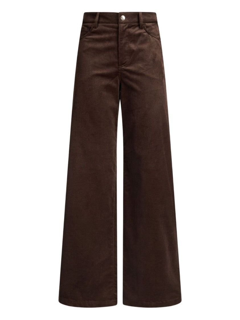 Liu Jo Wide-Leg Brown Corduroy Trousers With Button And Zip Fastening