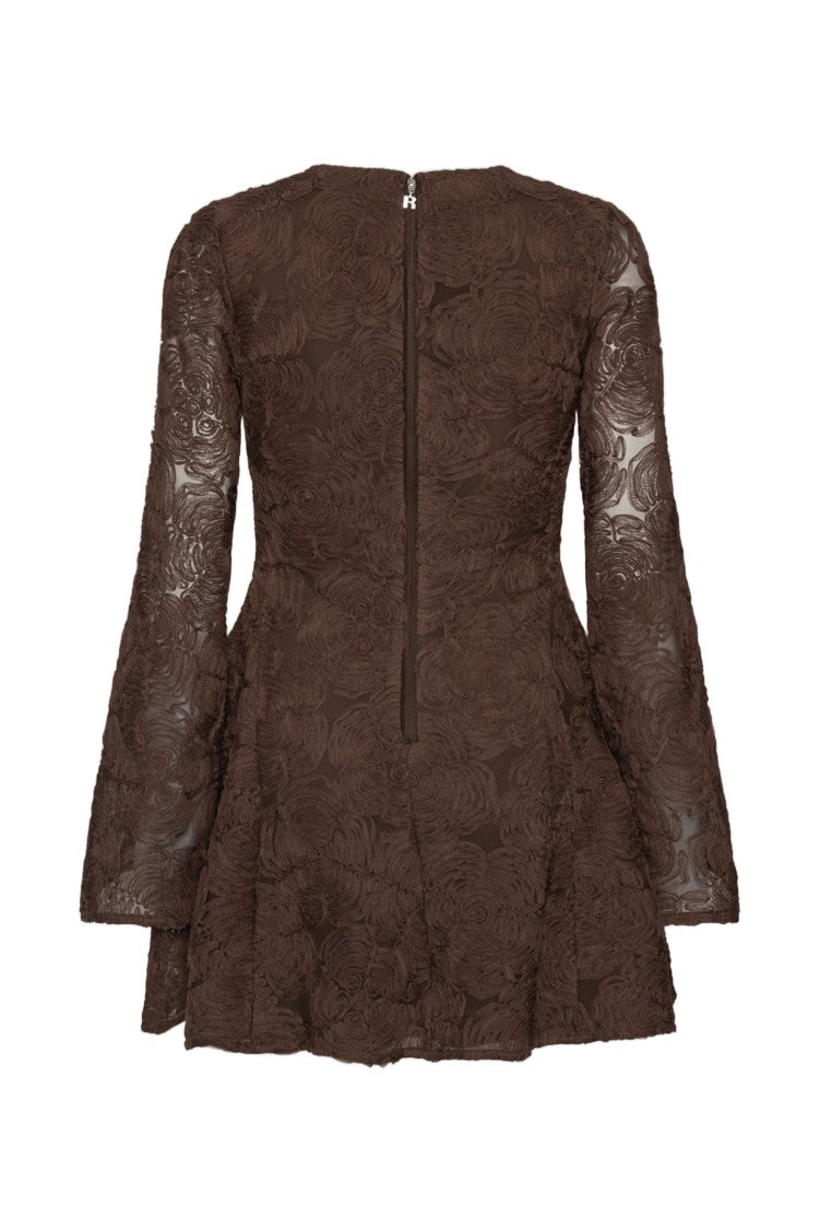 Rotate Flower Mesh Flared-Cuff Ls Mini Dress