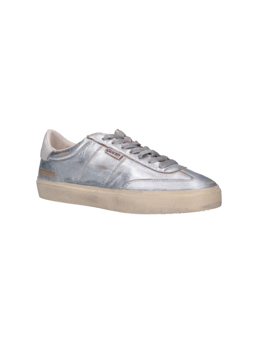 Golden Goose Metallic Silver Leather Sneakers With Distressed Detailing