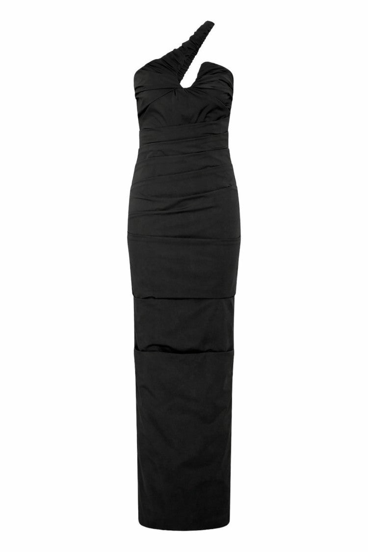 Rachel Gilbert One-Shoulder Black Midi Dress