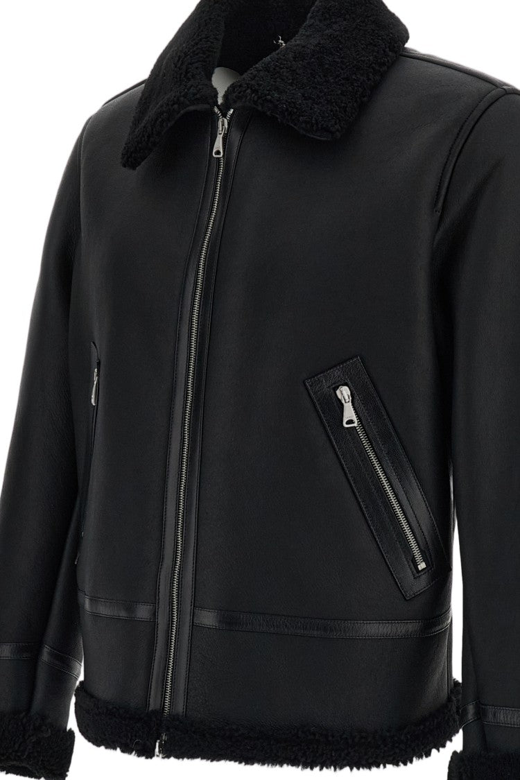 Emmeti Nappa Leather Biker Jacket With Shearling Accents