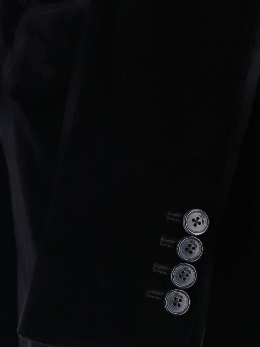 Khaite Double-Breasted Black Velvet Rolo Jacket With Draped Waist