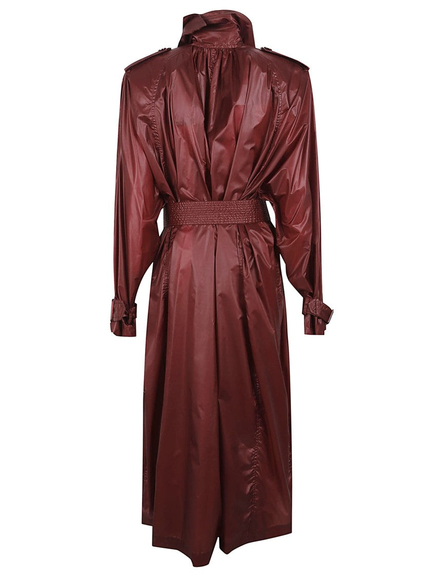 Saint Laurent Double-Breasted Coat In Glossy Deep Burgundy Finish