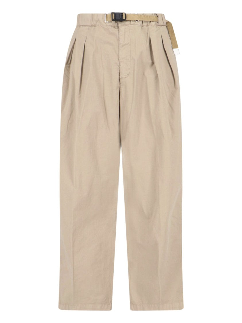 White Sand Straight-Leg Pants With Elastic Waistband And Adjustable Belt
