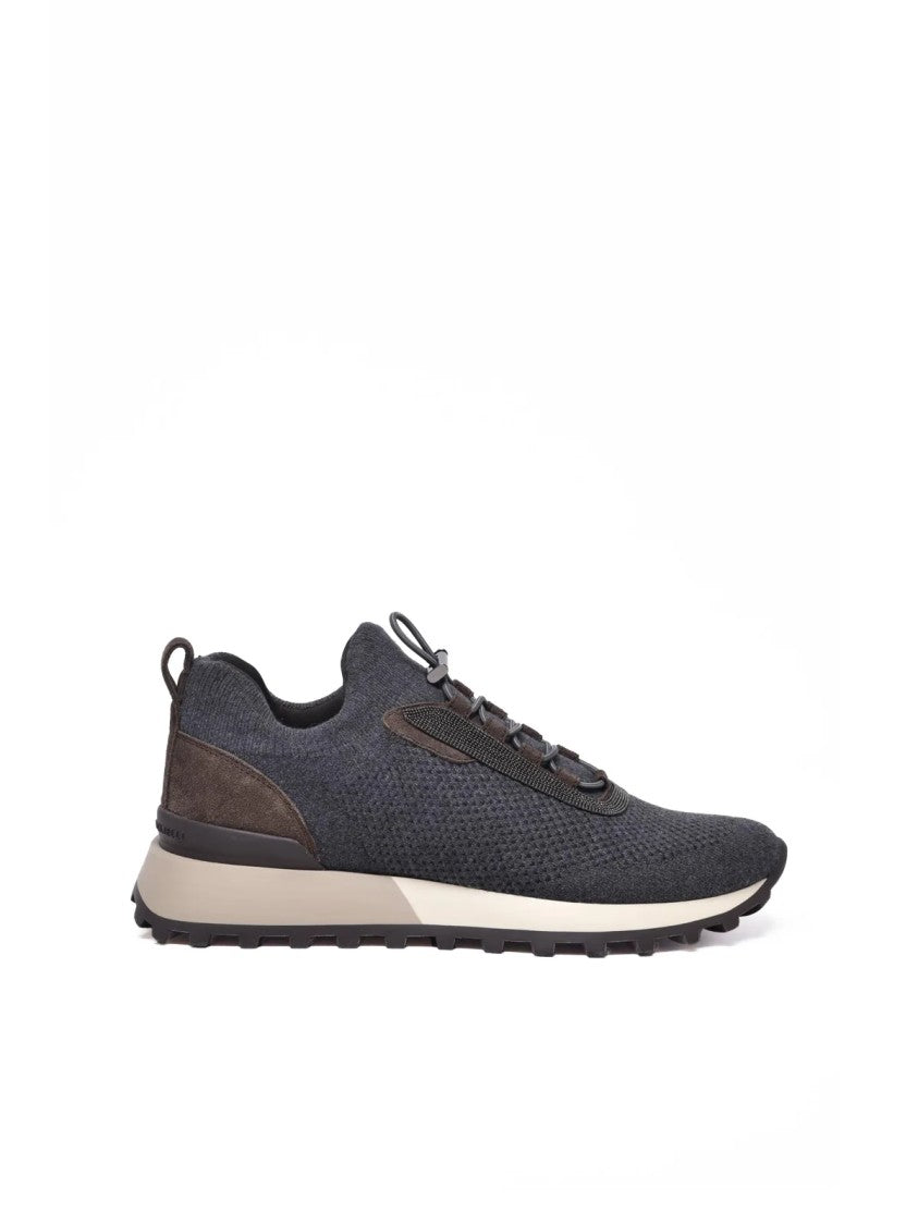 Brunello Cucinelli Grey Wool-Blend Drawstring Sneakers