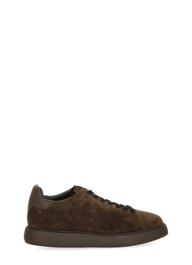 Hogan Brown Smooth Leather Accents Suede Sneakers