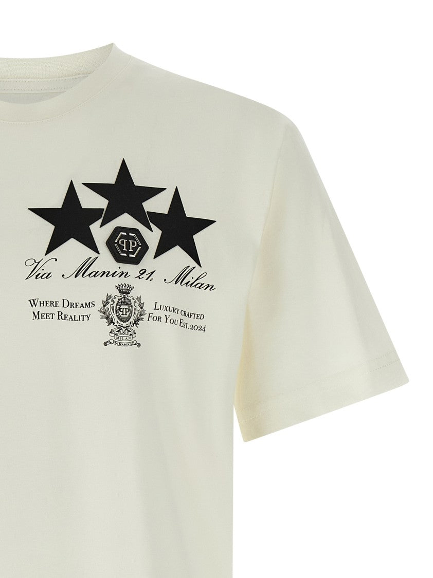 Philipp Plein Leather Print Patch T-Shirt With Front Metal Logo