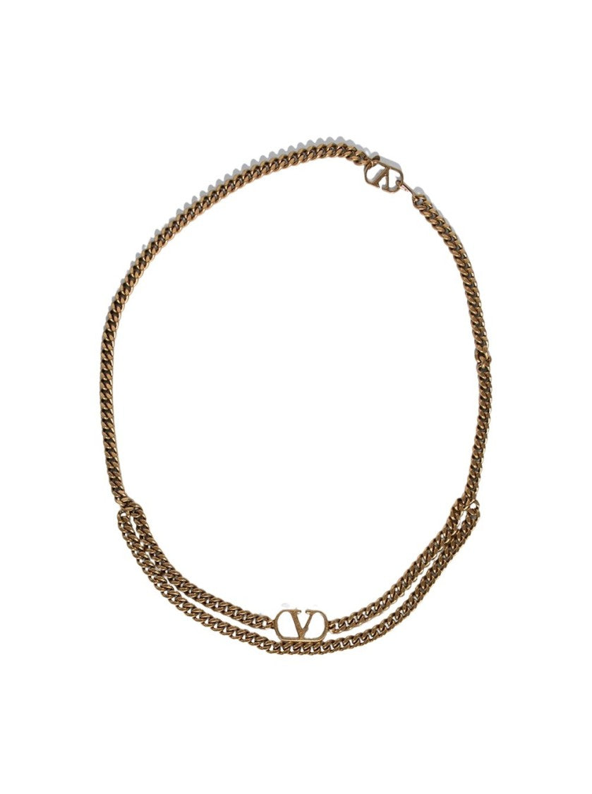 Valentino Signature Logo Chain Belt Antique Gold