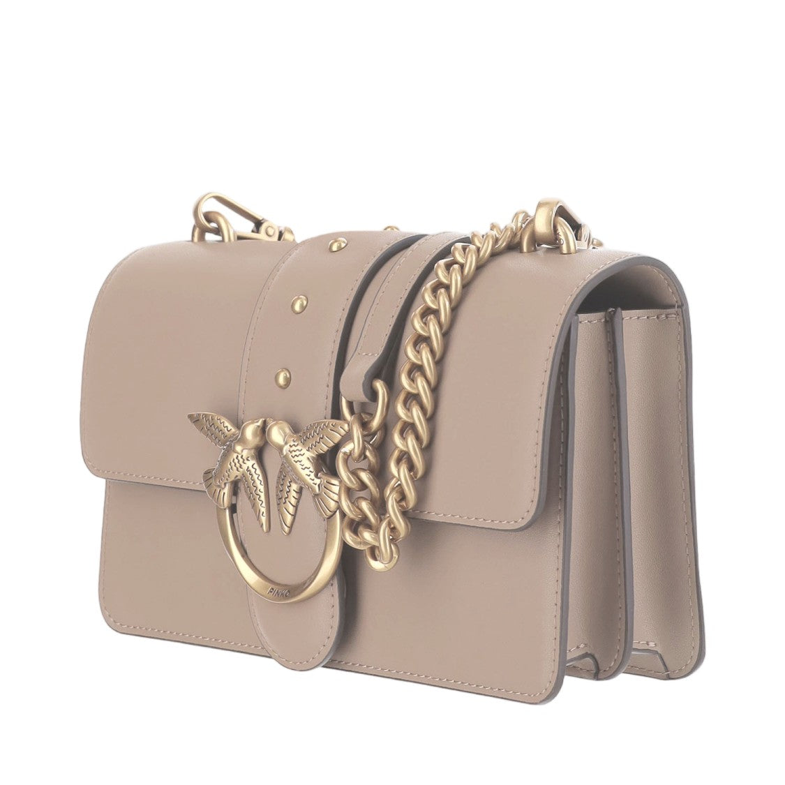 Pinko Love One Mini Beige Leather Shoulder Bag