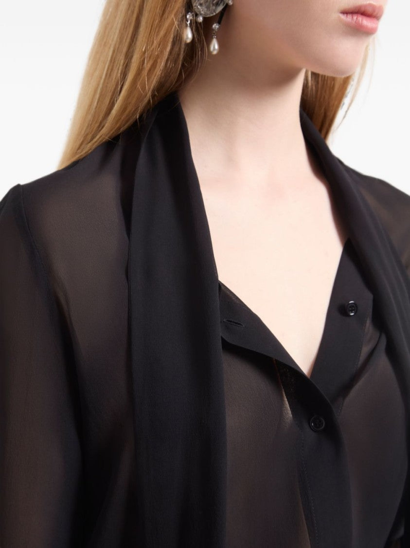 Nina Ricci Sheer Blouse With Bow Tie And Wide Cuffs
