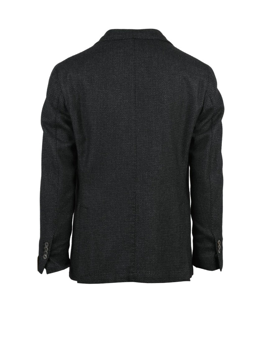 L.B.M. 1911 Textured Grey Rounded Jacket With Notch Lapels And Button Closure