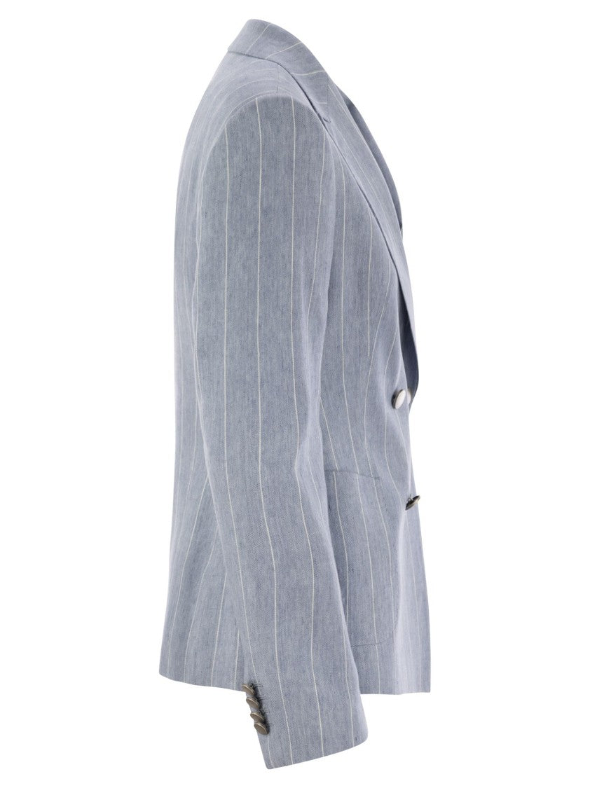 Tagliatore Linen And Cotton Double-Breasted Pinstripe Blazer