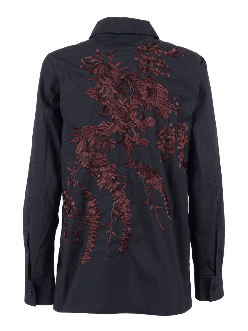 P.A.R.O.S.H. Structured Black Floral Embroidered Shirt