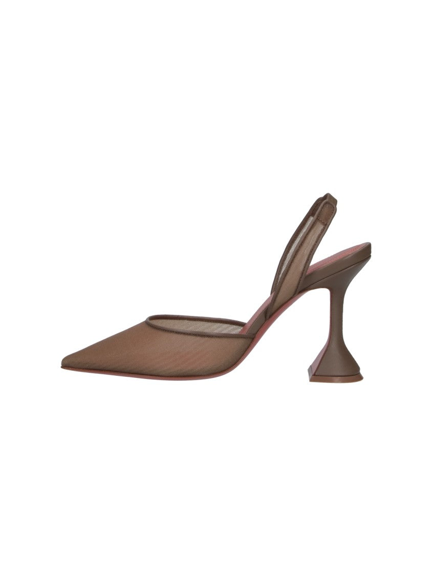 Amina Muaddi Taupe Holli Pointed-Toe Slingback Pumps