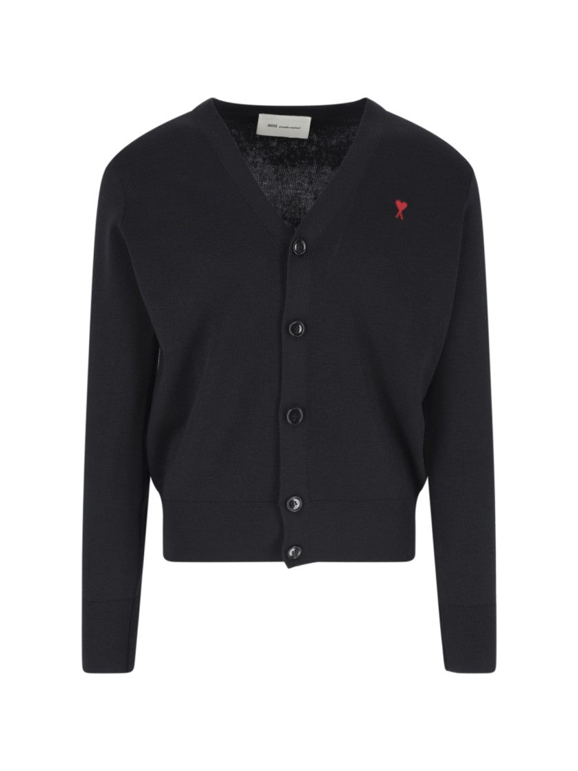 Ami Paris Black Ami De Coeur Wool Cardigan