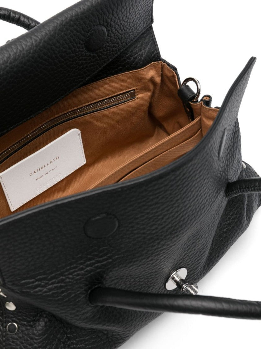 Zanellato Textured Leather Handbag With Turn-Lock Clasp And Detachable Strap