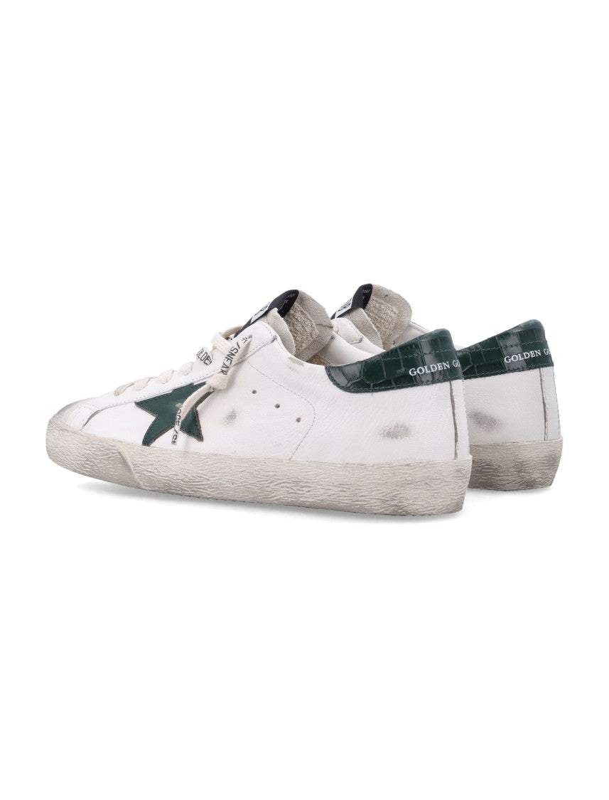 Golden Goose White Leather Sneakers With Green Star Accent