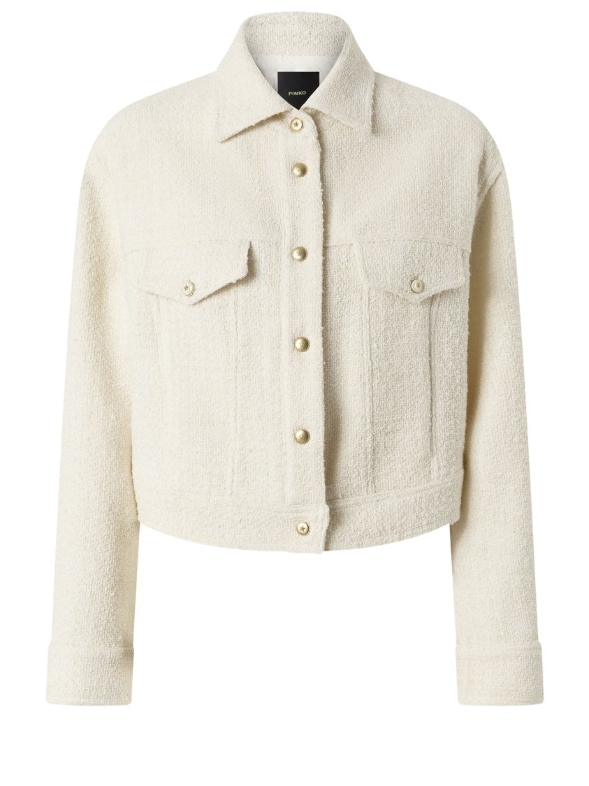 Pinko Cropped Bouclé Jacket With Classic Collar