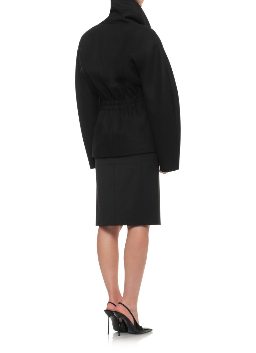 The Andamane Black High-Neck Belted Wool Blazer