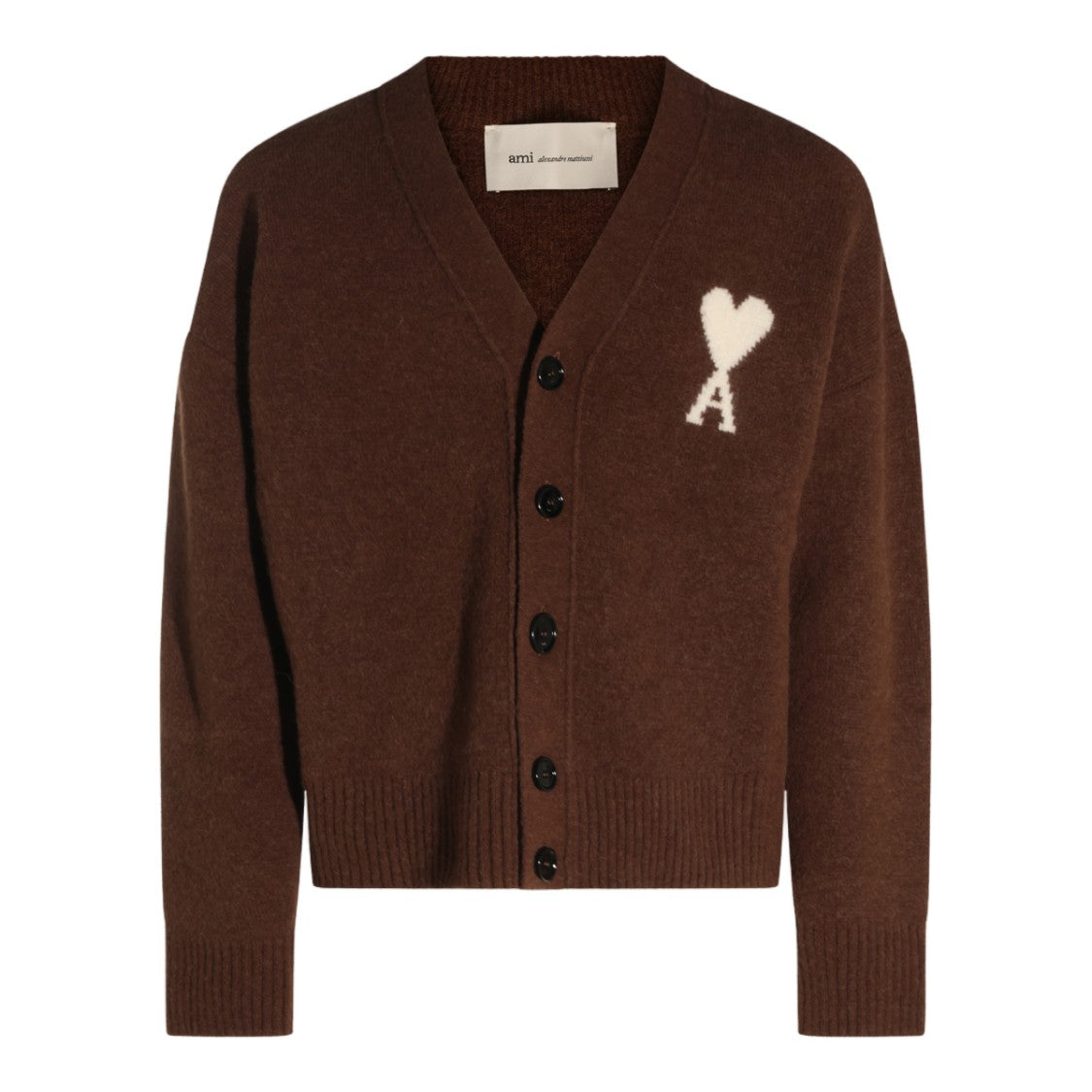 Ami Paris Cardigan-Style Sweater With V-Neck And Embroidered Heart Detail