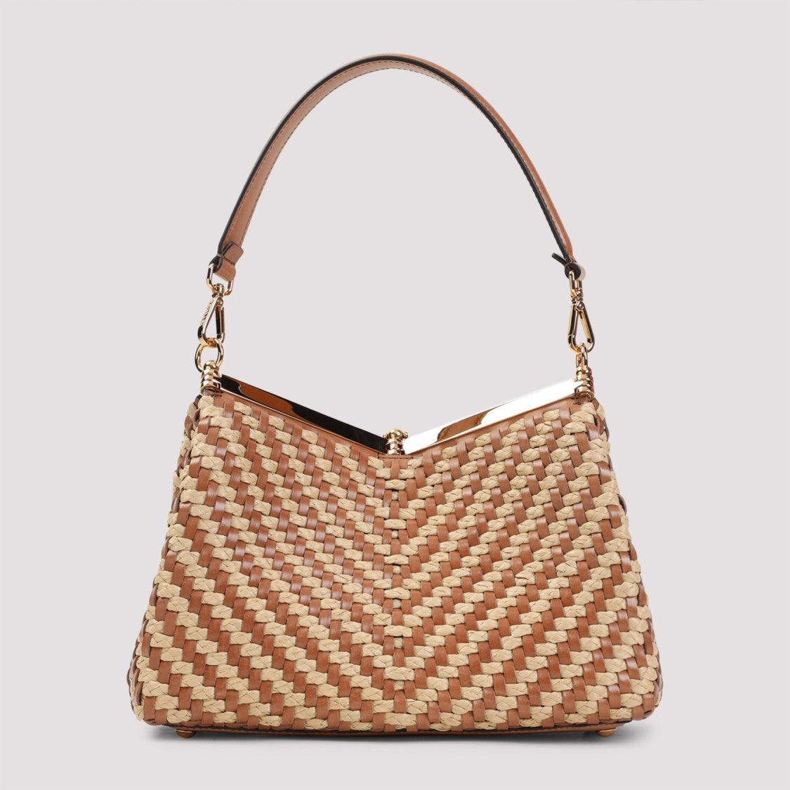 Etro Chevron Woven Raffia And Leather Shoulder Bag