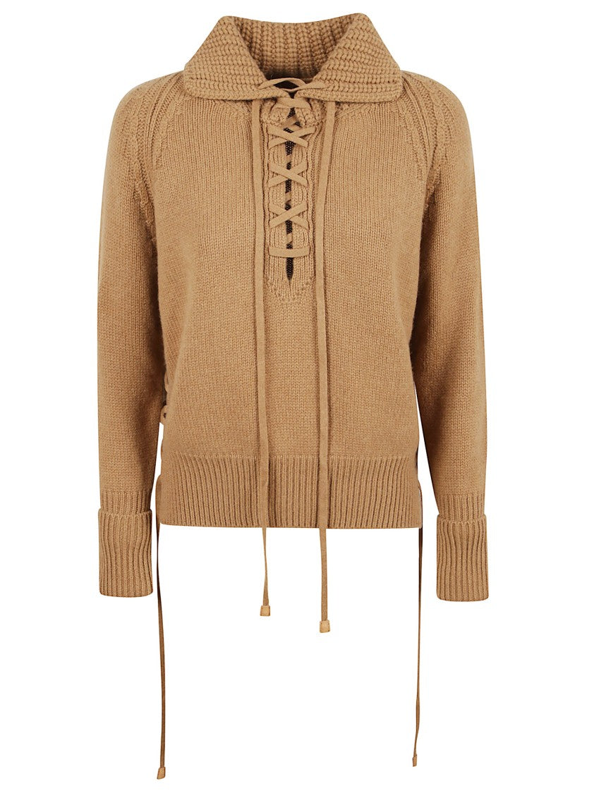 Ermanno Scervino V-Neck Cashmere Sweater With Lace Detail