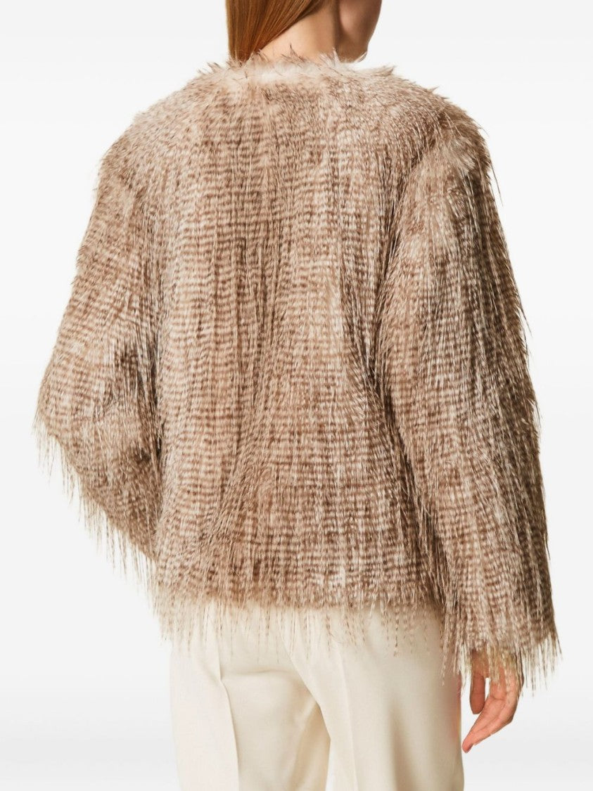 Twin-Set Textured Casual Jacket With Feather-Like Appearance