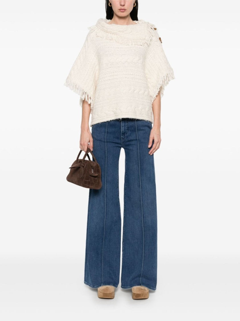 Isabel Marant Étoile Textured Beige Knit Sweater With Fringe