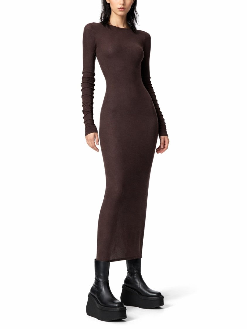 Rick Owens Brown Sleek Long Sleeves Midi Dress