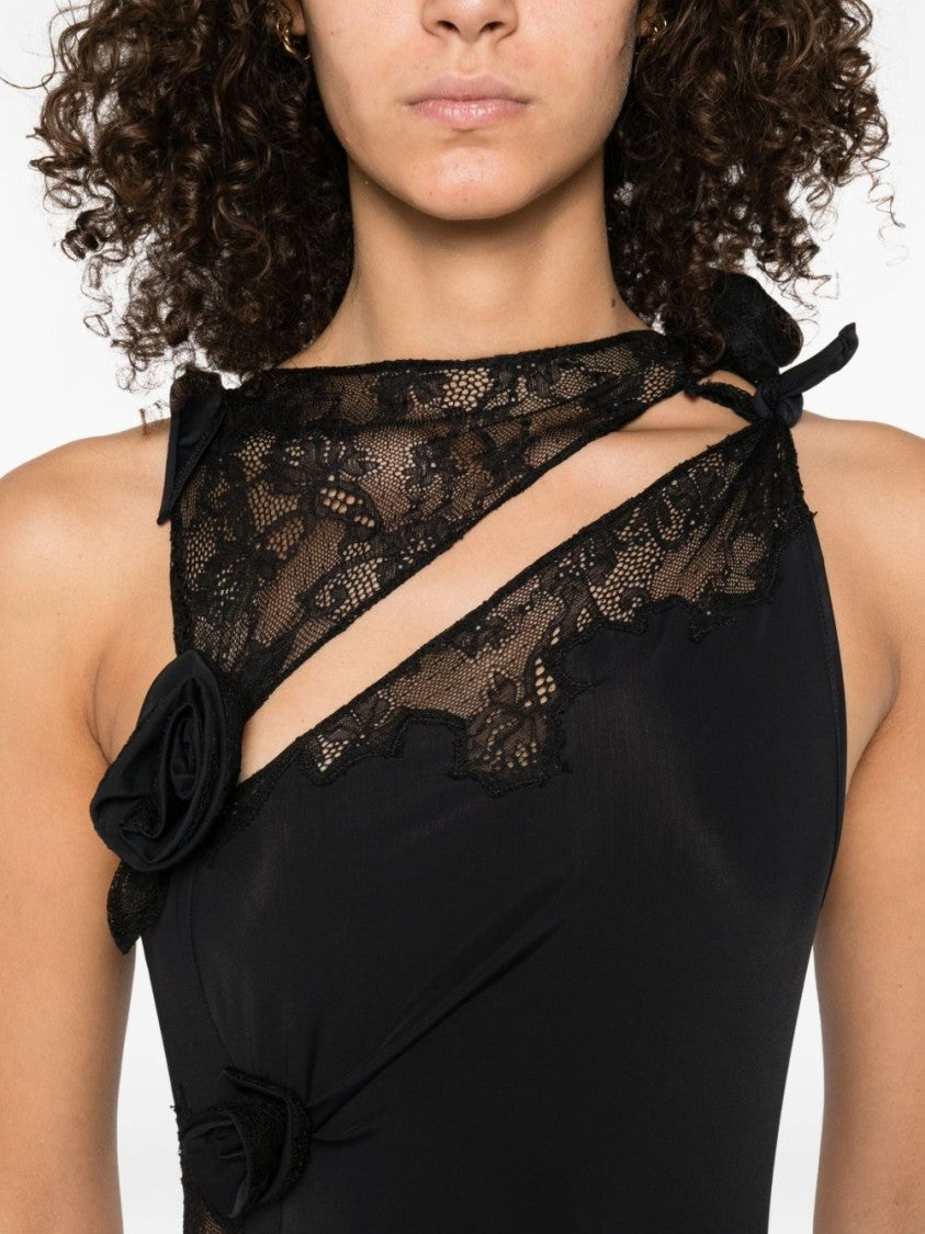 Coperni Black Lace Panel Asymmetrical Sleeveless Dress