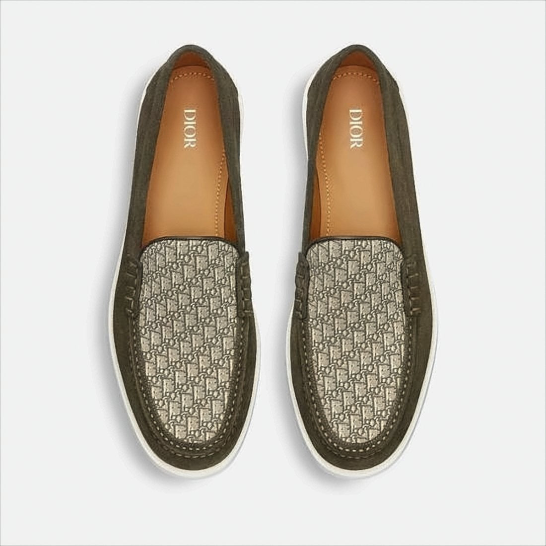 Christian Dior Sleek Suede Loafers With Monogram Fabric Vamp