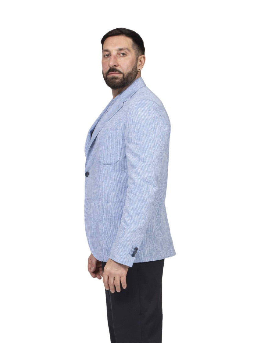 Etro Light Blue Paisley Pattern Tailored Blazer
