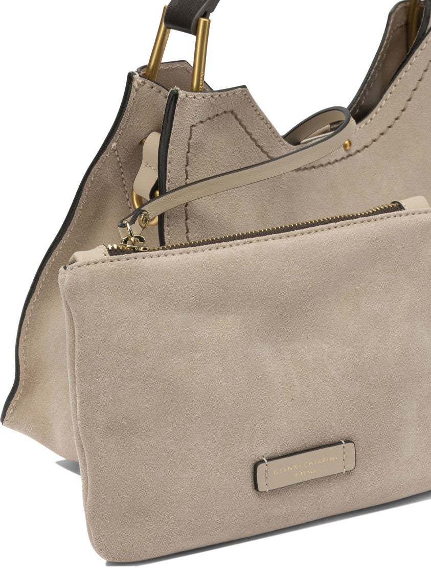 Gianni Chiarini Spacious Beige Leather Shoulder Bag With Gold-Tone Accents