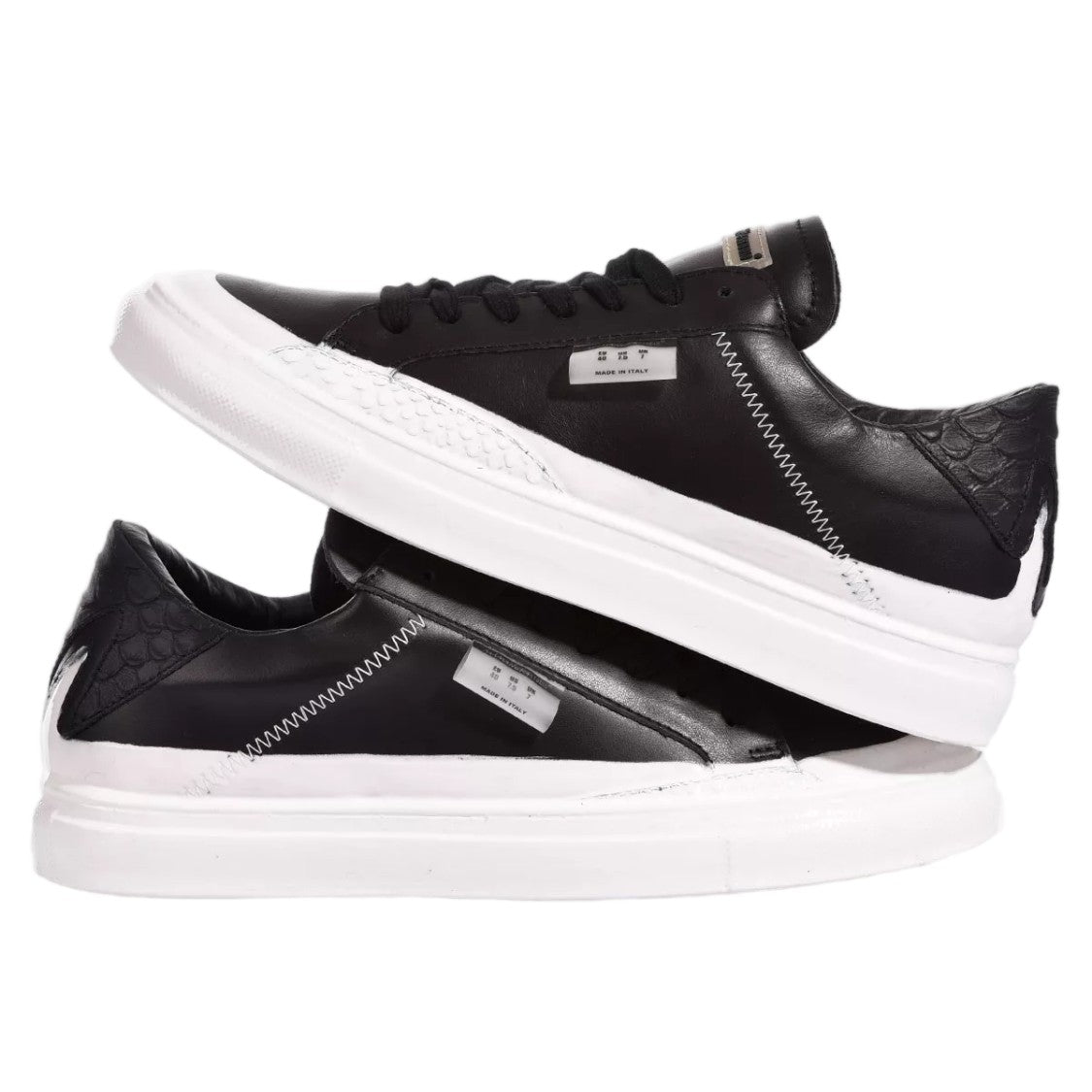 Mimanera White Black Handcrafted Python Print Sneakers