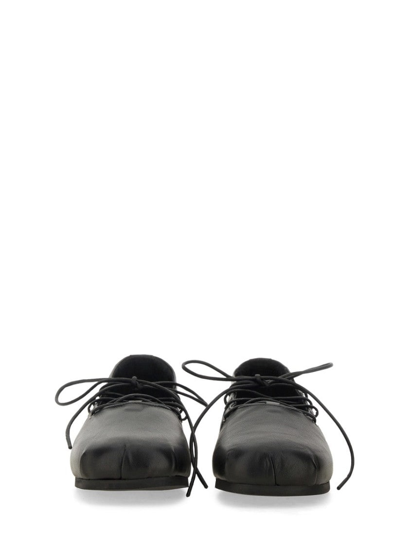 Our Legacy Minimalist Black Ballerina Slip-Ons With Lace-Up Detailing