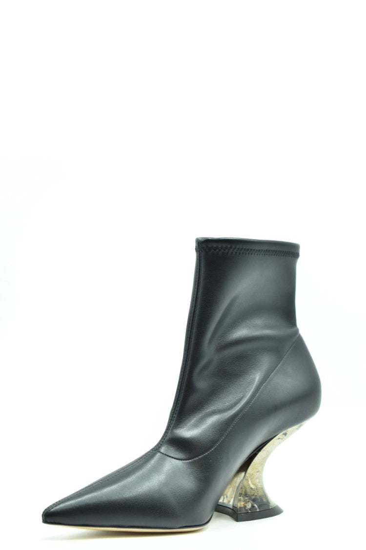 Casadei Sculptural Black Leather Ankle Boots Translucent