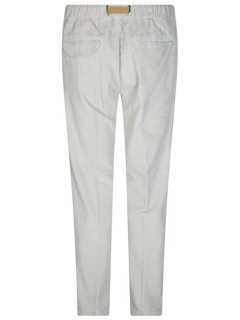White Sand Ribbed Belted Corduroy Chino Pants