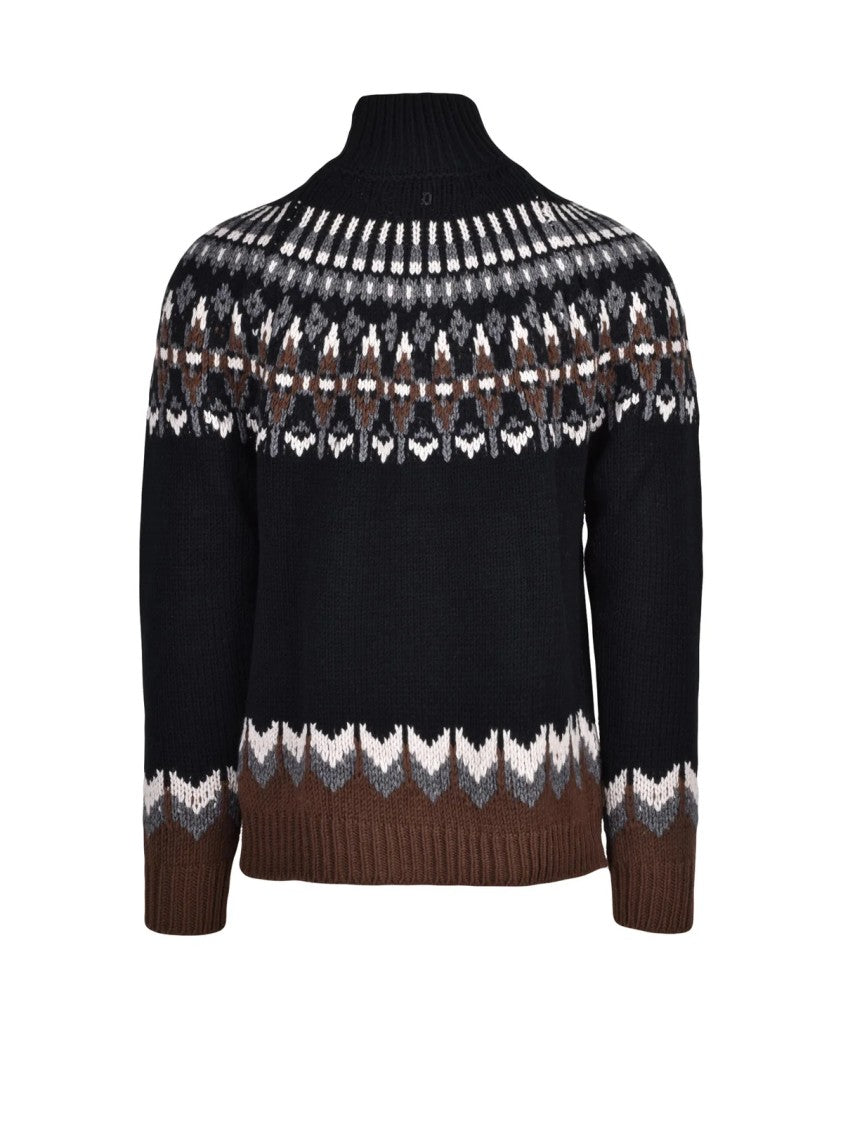 Dondup Black Wool-Blend Ribbed High Neck Sweater