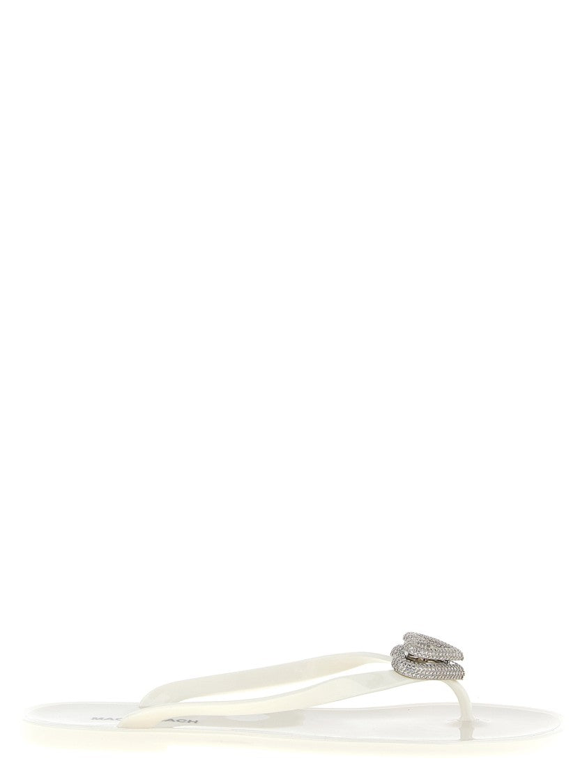 Mach & Mach Rubber 'Double Heart' Sandals With Crystal Embellishment