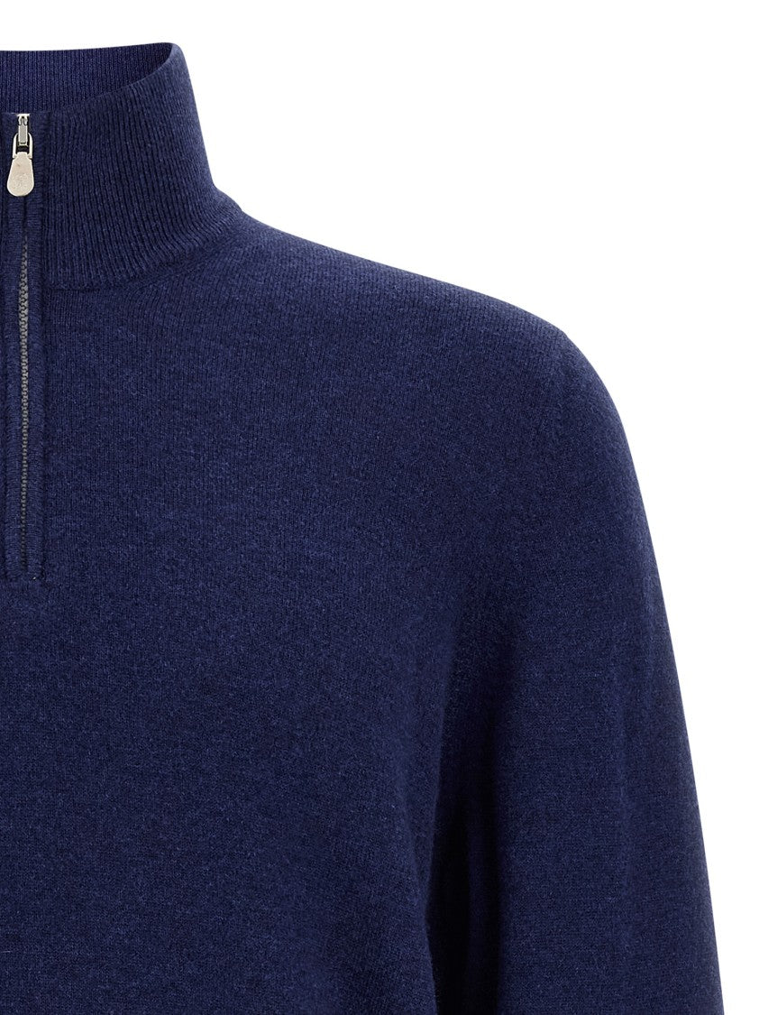 Brunello Cucinelli Half-Zip Cashmere Sweater With Contrast Detailing